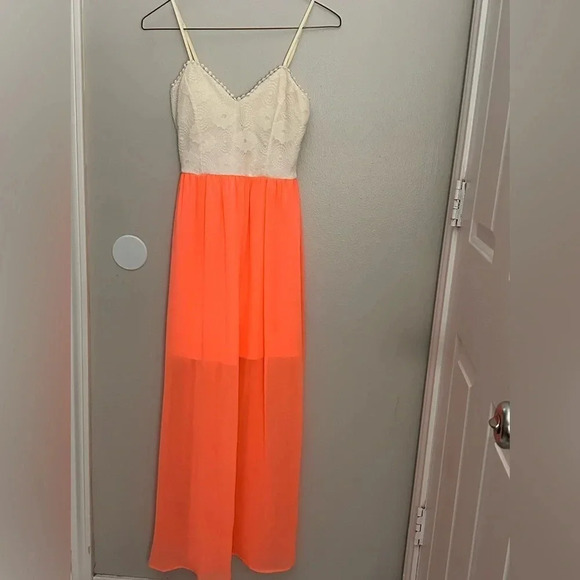 Agaci Women Maxi orange‎ Sheer Party long dress size small. - Picture 1 of 11